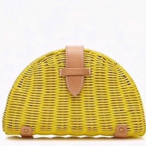 JCREW Yellow Ratten straw Clutch Bag Purse